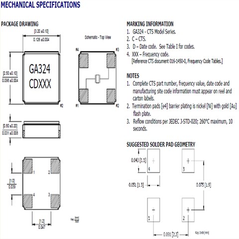CTS晶振,貼片晶振,GA324晶振