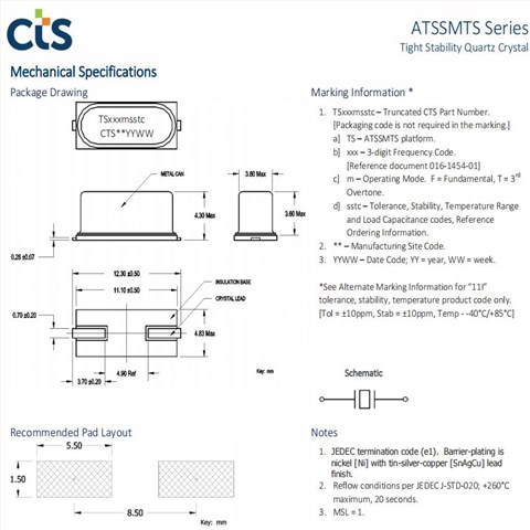 TS13CF23CDT,CTS晶體諧振器,ATSSMTS,微處理器晶體