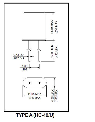 插件無源石英晶振,直腳大尺寸諧振器,HC-49/U晶振